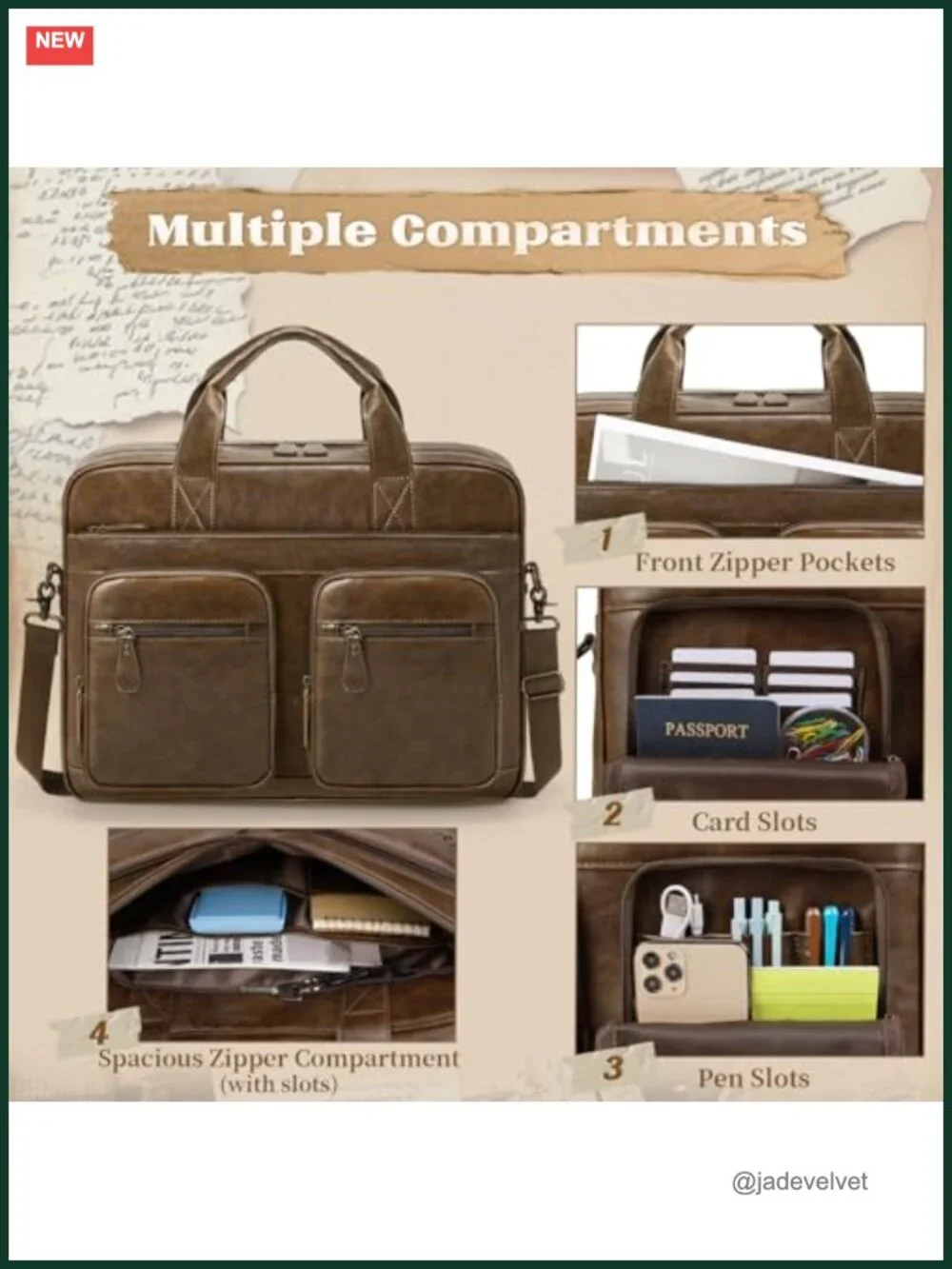 Vintage PU Leather Messenger Bag 15.6